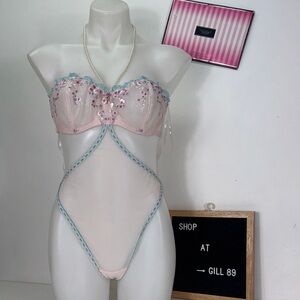🔥Victoria's Secret Pink and Blue Chemise Teddy lingerie Sz M NWT